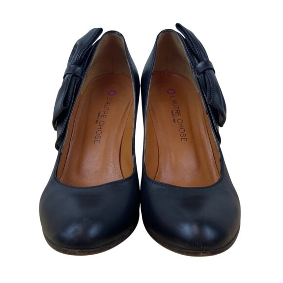 L’Autre Chose Black Leather Bow Detail High Heels Size 38 (US 7.5) - Picture 2 of 9
